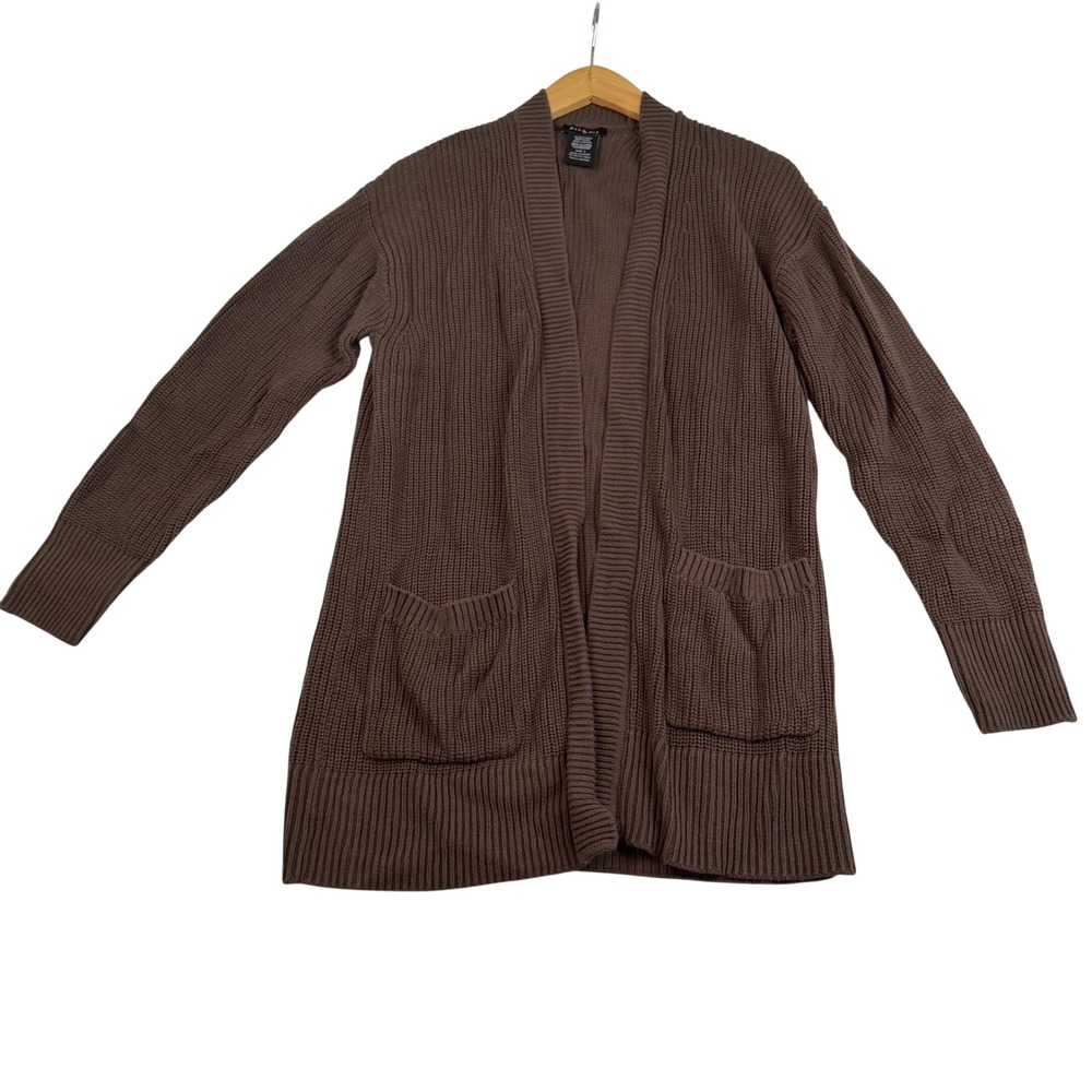 Max & Mia Brown 100% Cotton Shaker Knit Open Front Cardigan Sweater Large